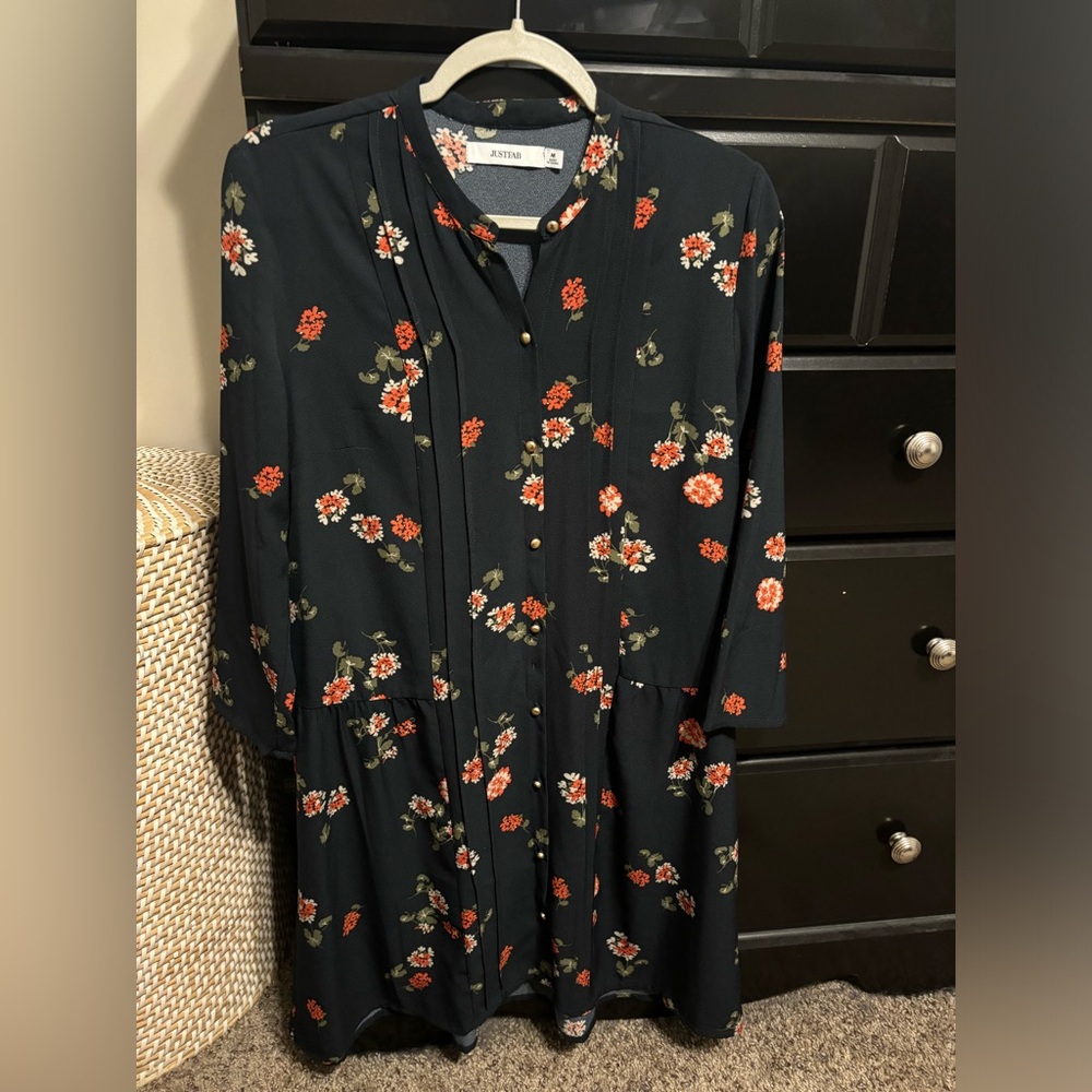 Navy flowy dress with floral print